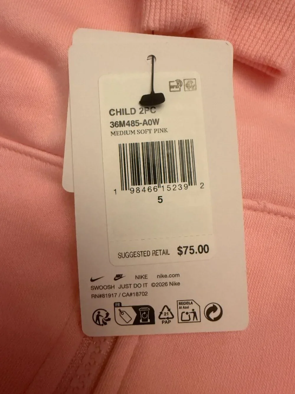 Nike Girl's 2-piece Fleece Hoodie Full Zip Kanga Sweatshirt Joggers Set Pink NWT